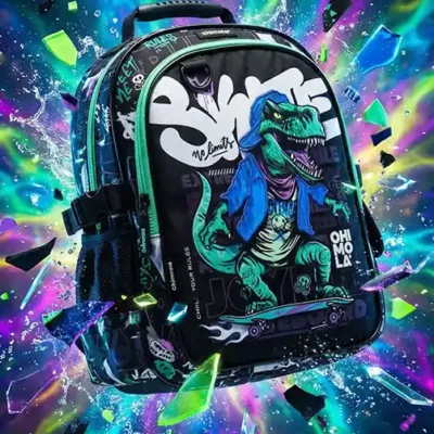 CHMOLA Ergonomic Lightweight Waterproof School Backpack | 2025 Red Dot Award Nominee | Spinal Protection & IPX4 Water Resistance | Skateboard Dinosaur Design for Kids & Teens