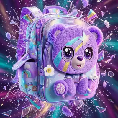 CHMOLA Ergonomic Lightweight Waterproof School Backpack for Girls | 2025 Red Dot Award Nominee | Spinal Protection & IPX4 Water Resistance | Cute 3D Plush Bear & Rainbow Design